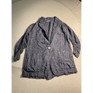 Max Studio Blue Linen Blend Blazer Button Front Pockets Women's Size‎ S